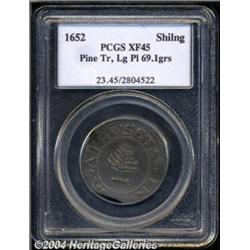 1652 SHILNG Pine Tree Shilling, Large Planchet XF45 PCGS.