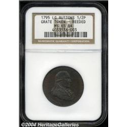 1795 1/2P Washington Grate Halfpenny, Large Buttons, Reeded Edge MS65 Brown NGC.