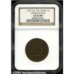 1787 1C Fugio Cent, Club Rays, Rounded Ends AU55 NGC.