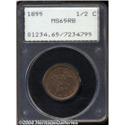 1855 1/2 C MS65 Red and Brown PCGS.