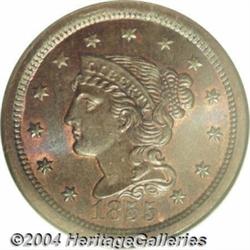 1855 1C Upright 5s MS67 Brown NGC.