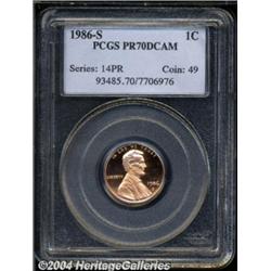 1986-S 1C PR70 Deep Cameo PCGS.