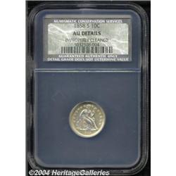 1858-S 10C AU50 Details, Improperly Cleaned, NCS.