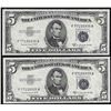 Image 1 : Lot of (2) 1953B $5 Silver Certificate Notes Uncirculated