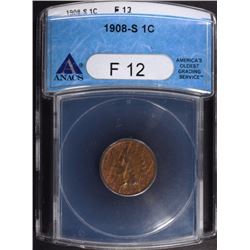 1908-S INDIAN HEAD CENT, ANACS FINE-12 KEY COIN