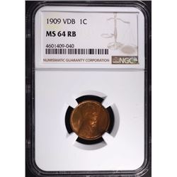 1909 VDB LINCOLN CENT NGC MS64 RB