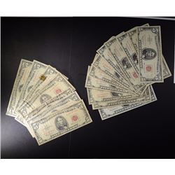 19-PCS NICE CIRC $5.00 RED SEAL U.S. NOTES