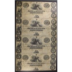 UNCUT SHEET OF 4-$5.00 BANK OF AUGUSTA GA NOTES