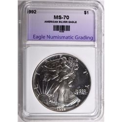1992 AMERICAN SILVER EAGLE, ENG PERFECT GEM BU