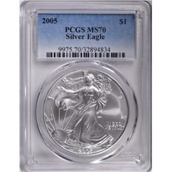 2005 AMERICAN SILVER EAGLE, PCGS MS-70