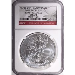 2011 25th ANNIV SILVER EAGLE, NGC MS-70 U.C.