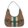 Image 3 : Gucci Beige Teal Canvas Leather Monogram Horsebit Hobo Bag
