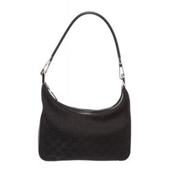 Gucci Black Canvas Leather Monogram Shoulder Bag