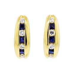 0.30 ctw Sapphire and Diamond Earrings - 18KT Yellow Gold
