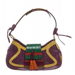 Etro Multicolor Croc Embossed Leather Shoulder Handbag