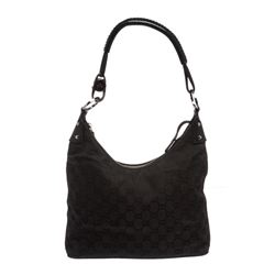Gucci Black Monogram Canvas Leather Hobo Bag