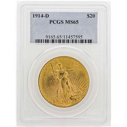 1914-D $20 St. Gaudens Double Eagle Gold Coin PCGS MS65