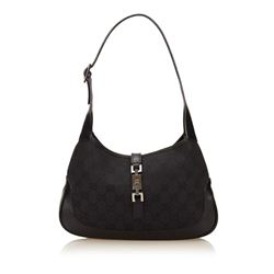 Gucci Black Canvas Leather GG Logo Jackie Shoulder Bag