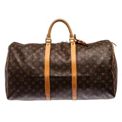 Louis Vuitton Monogram Canvas Leather Keepall 55 cm Duffle Bag Luggage