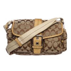Coach Brown Beige Canvas Leather Monogram Shoulder Bag