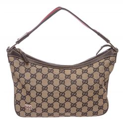Gucci Blue Beige Canvas Leather Trim Shoulder Bag