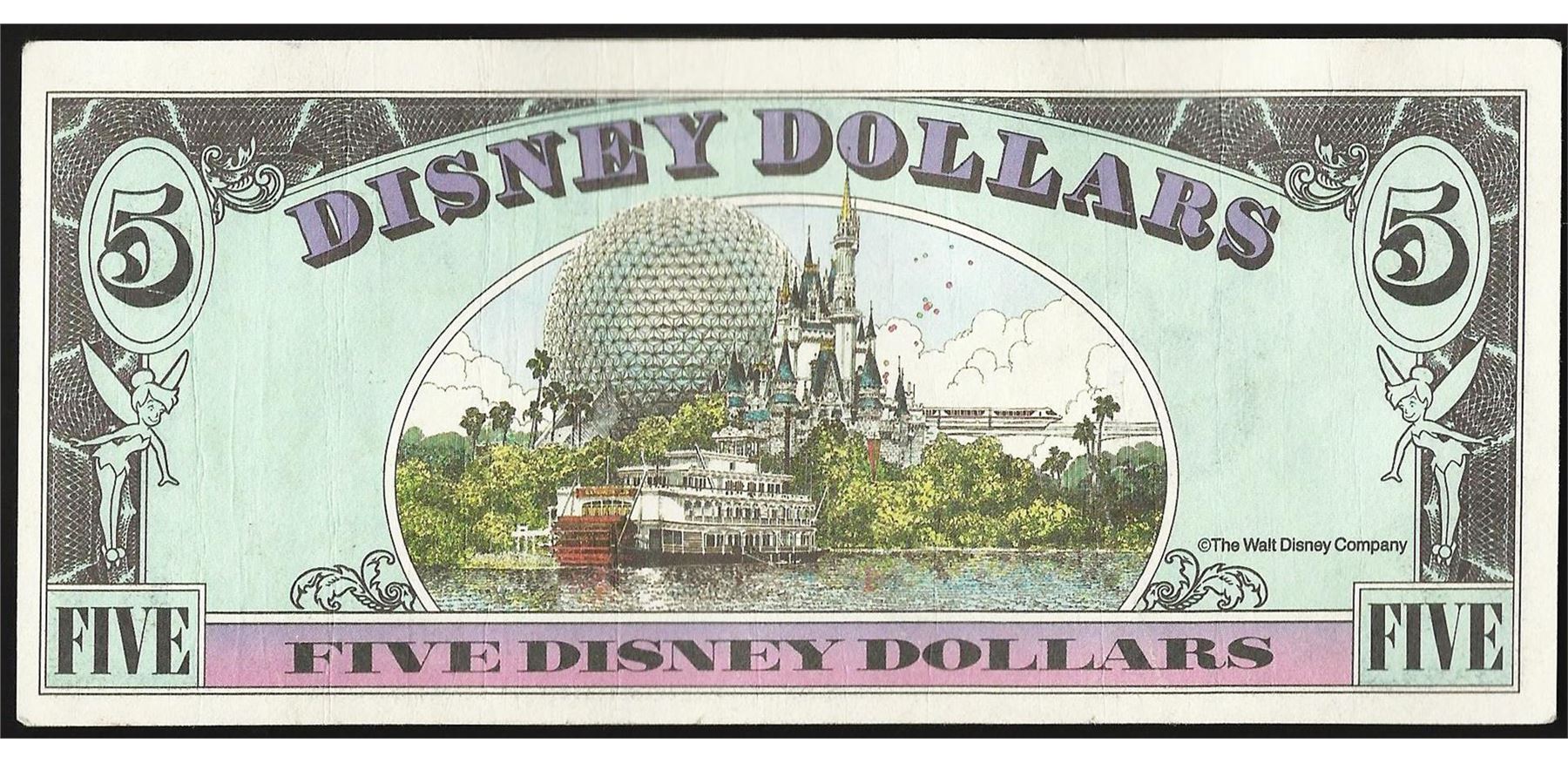 1990 5 Disney Dollars Note