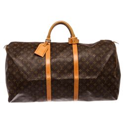 Louis Vuitton Monogram Canvas Leather Keepall 60 cm Duffle Bag Luggage