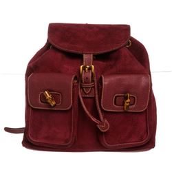 Gucci Purple Suede Leather Trim Drawstring Bamboo Backpack