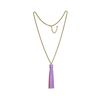 Image 1 : Leather Tassel Chain Necklace - Gold Plated