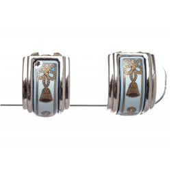 Hermes Palladium Silver Enamel Clip On Earrings