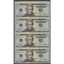 Uncut Sheet of (4) 2004 $20 Federal Reserve STAR Notes