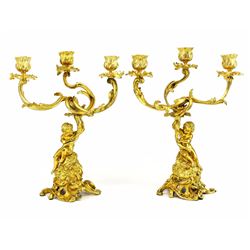Pair of French Gilt Bronze Candleabras