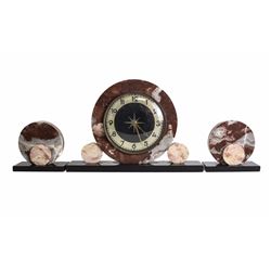 3pc Art Deco Marble Clock Garniture