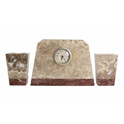 3pc Art Deco Marble Clock Garniture