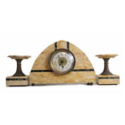 3pc Art Deco Marble Clock Garniture