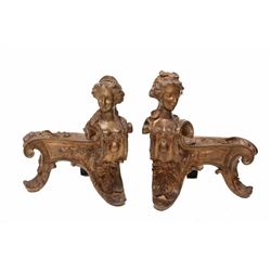 Pair of Continental Gilt Bronze Chenets