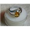Image 4 : RING - OVAL FACETTED CITINE - OVER 2 CT - WITH VS CLARITY DIAMONDS IN STERLING SILVER SETTING - APPR
