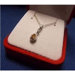 NECKLACE - NEW YELLOW SAPPHIRE & DIAMOND IN STERLING SILVER SETTING WITH STERLING SILVER CHAIN - RET