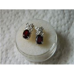 EARRINGS - NEW GARNET & DIAMONDS IN STERLING SILVER SETTING - POST & BUTTERFLY BACKING - RETAIL ESTI