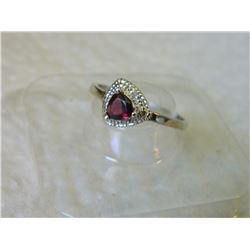 RING - TRILLION FACETED GARNET & DIAMOND IN STERLING SILVER SETTING - INCLUDES PLATINUM FINISH - RET