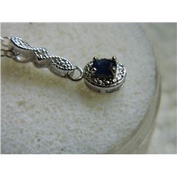 NECKLACE - NEW BLUE SAPPHIRE & DIAMOND IN STERLING SILVER SETTING WITH STERLING SILVER CHAIN - RETAI