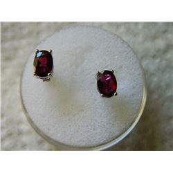 EARRINGS - 3 CTW OVAL FACETED GARNET IN STERLING SILVER SETTING - POST & BUTTERFLY BACKING - RETAIL 