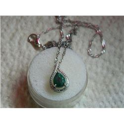 NECKLACE - 1.75 CTW PEAR FACETED EMERALD & DIAMONDS IN STERLING SILVER SETTING - INCLUDES CERTIFICAT