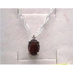NECKLACE - 1CT OVAL FACETED GARMET & DIAMOND IN STERLING SILVER SETTING - INCLUDES CERTIFICATE $280