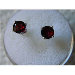 EARRINGS - NEW 2.1CTW ROUND FACETED RICH RED BROWN GARNET IN STERLING SILVER SETTING - RETAIL ESTIMA