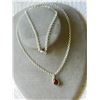 Image 2 : NECKLACE - 1.15CT BEZEL SET PEAR FACETED GARNET & ROUND FACETED DIAMOND IN STERLING SILVER SETTING -