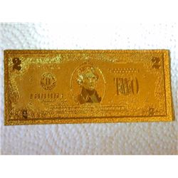 GOLD FOIL BILL - 24K GOLD - USA $2 - not legal tendar