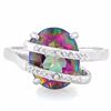 Image 2 : **** FEATURE ITEM**** RING - 3 1/5 CARAT MAGIC RAINBOW MYSTIC TOPAZ & 2 ROUND FACETED DIAMOND IN EXO