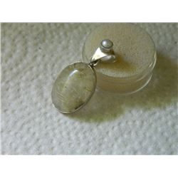 PENDANT - BAZEL SET CABACHON QUARTS WITH INSET PEARL  - ~40MM LONG X 20MM WIDE - 8.6gm