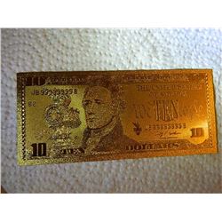 GOLD FOIL BILL - 24K SOLID GOLD - USA $10 - not legal tender